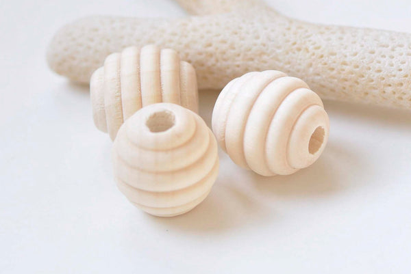 20 pcs Unvarnished Beech Wood Baby Teething Beehive Beads A7428
