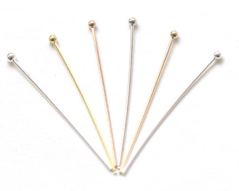 10 pcs 925 Sterling Silver Ball End Tip Headpins Silver/Gold/Platinum 24G