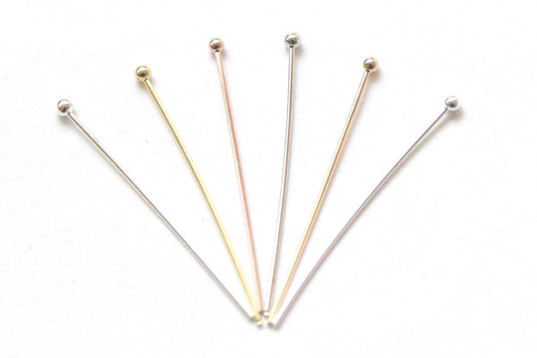 10 pcs 925 Sterling Silver Ball End Tip Headpins Silver/Gold/Platinum 24G