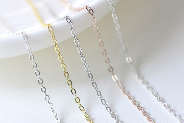 3.3ft Sterling Silver Flat Oval Cable Chain Silver/Platinum/Gold/Rose Gold