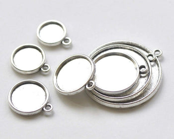 20 pcs Antique Silver Double Sided Round Cameo Base Setting Pendant Tray