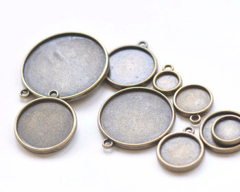 20 pcs Antique Bronze Double Sided Round Cameo Base Setting Tray