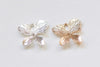 Silver/Champagne Gold Four Petal Butterfly Flower Charms With Back Loop Set of 6