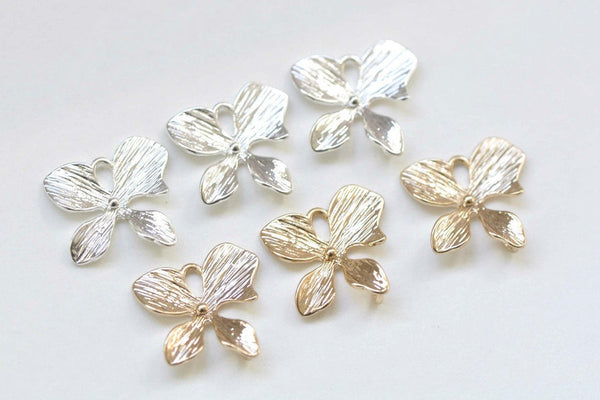 Silver/Champagne Gold Four Petal Butterfly Flower Charms With Back Loop Set of 6