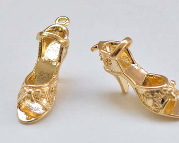 10 pcs 24K Gold High Heel Shoes Lady Floral Sandals Charms Pendants 7x20mm A4986