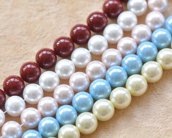 One Strand Mother of Pearl Round Beads Red/White/Pink/Blue/Yellow