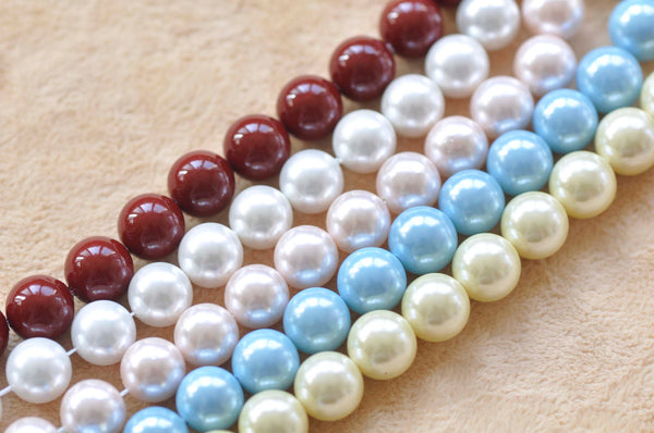 One Strand Mother of Pearl Round Beads Red/White/Pink/Blue/Yellow