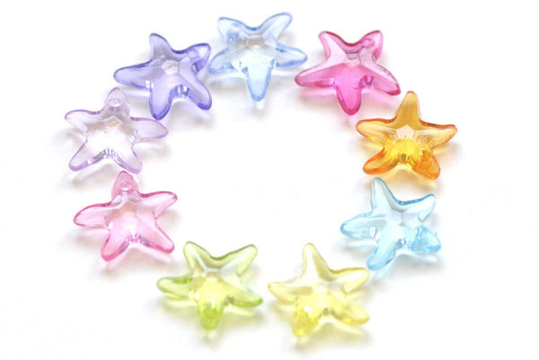 Acrylic Starfish Beads Star Charms Mixed Color Size 15mm Set of 30 A7285