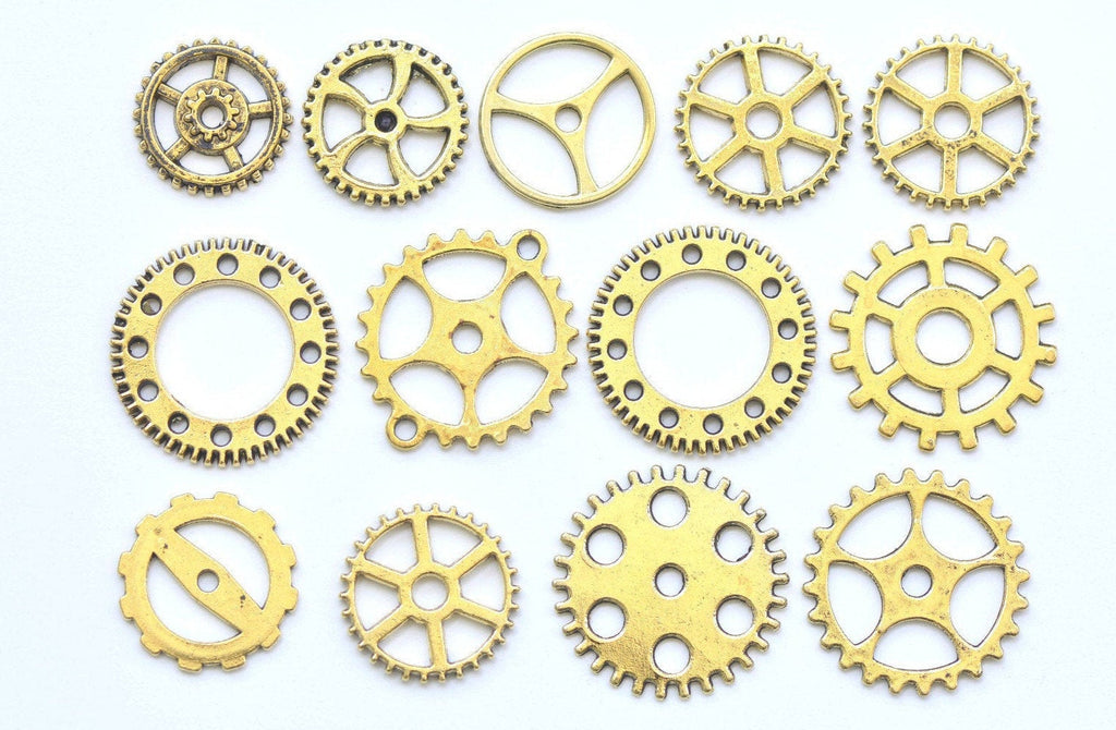 Bulk Gear Charms Collection Antique Gold Wheel Parts Pendants Mixed Style Set of 100 A1027