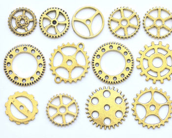 Bulk Gear Charms Collection Antique Gold Wheel Parts Pendants Mixed Style Set of 100 A1027