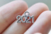 30 pcs Antique Silver New Year 2021 2022 Charms 10x13mm