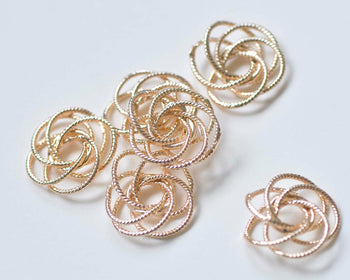 6 pcs of 24K Champagne Gold Brass Twisted Wire Flower 18mm A1596