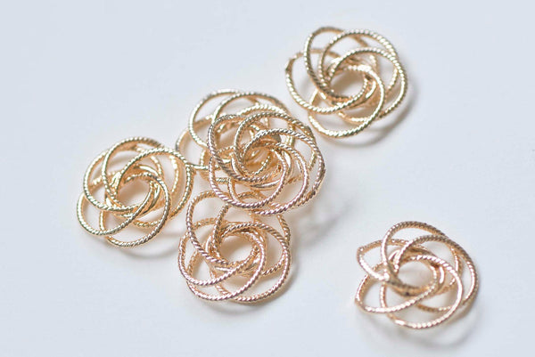 6 pcs of 24K Champagne Gold Brass Twisted Wire Flower 18mm A1596