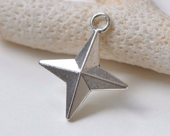 Antique Silver Four Pointed Star Charm Pendants 25x30mm Set of 10 A1896