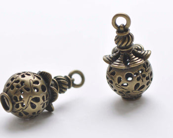 6 pcs Antique Bronze 3D Filigree Lantern Lamp Pendant Charms 13x28mm