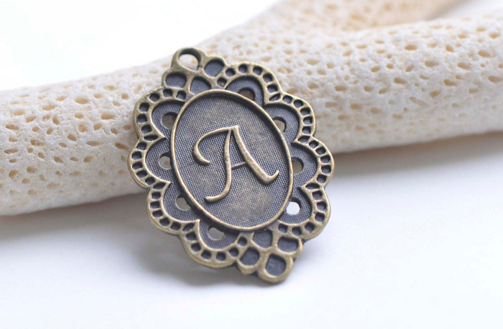 Antique Bronze Rhombus Letter A Charms 23x33mm Set of 10 A242