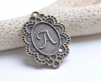 Antique Bronze Rhombus Letter A Charms 23x33mm Set of 10 A242