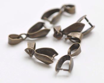 10 pcs Antique Bronze Brass Large Pinch Bail Snap Bails Clasps 18KGP  10x21mm A1013