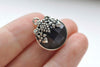 2 pcs Antique Silver Grape Flower On Black Faceted Acrylic Pendants 17x21mm A5978