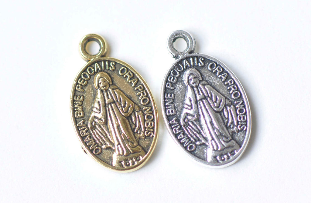 10 pcs Antique Silver/Gold Catholic Miraculous Medal Pendants Charms 10x17mm