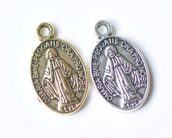 10 pcs Antique Silver/Gold Catholic Miraculous Medal Pendants Charms 10x17mm