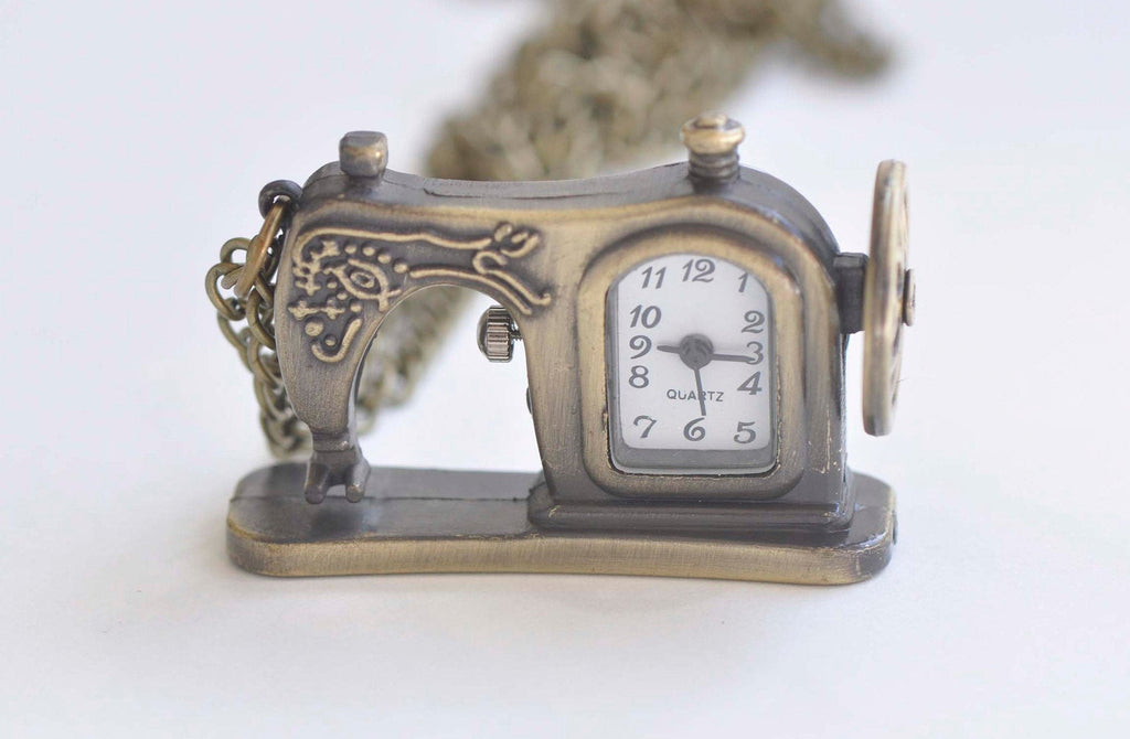 1 PC Sewing Machine Vintage Style Pocket Watch Necklace  A5746
