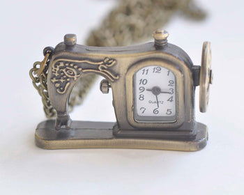 1 PC Sewing Machine Vintage Style Pocket Watch Necklace  A5746