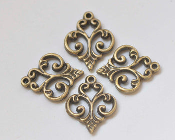 Antique Bronze Fancy Flower Charms 13x16mm Set of 20  A1000