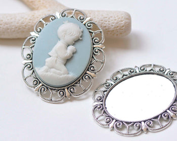 6 pcs Antique Silver Oval Cameo Base Setting Pendants Tray Match 30x40mm Cabochon A274