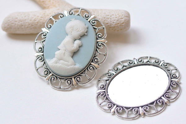 6 pcs Antique Silver Oval Cameo Base Setting Pendants Tray Match 30x40mm Cabochon A274