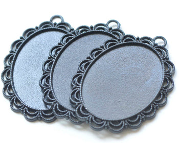 Black Base Pendant Tray Blanks Bezel Settings Match 30x40mm Cabochon Set of 5 A5259