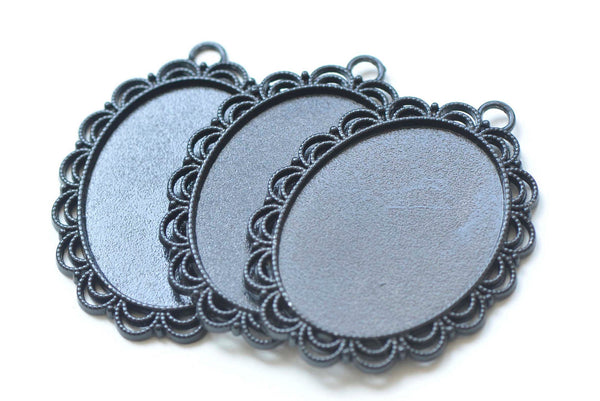 Black Base Pendant Tray Blanks Bezel Settings Match 30x40mm Cabochon Set of 5 A5259