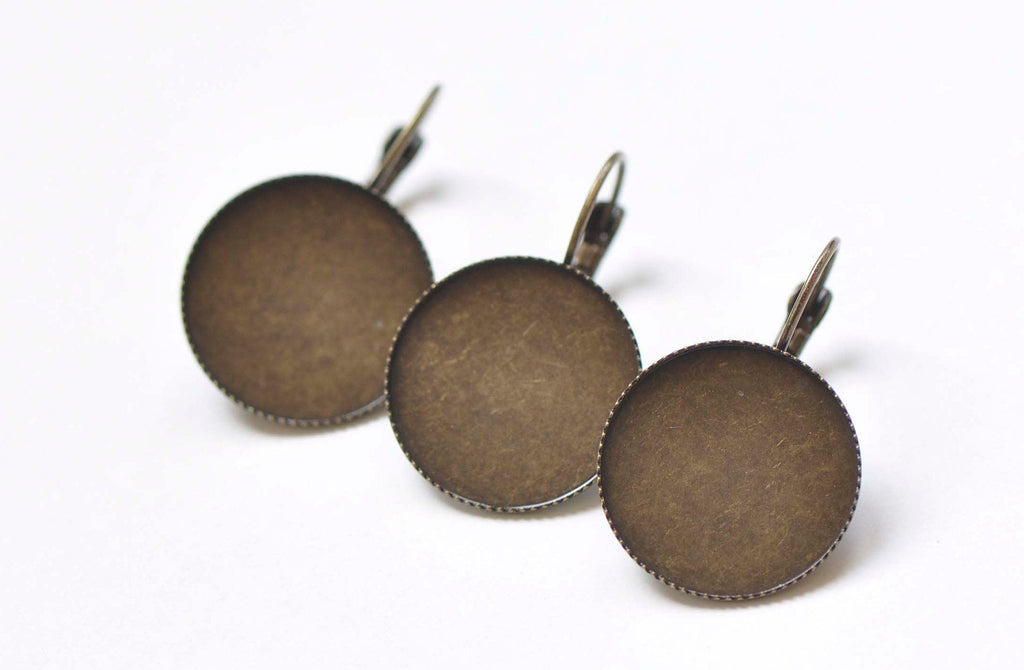 Round Cabochon Earring Settings French Earwire Bezel Sawtooth Edge Set of 10