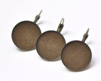 Round Cabochon Earring Settings French Earwire Bezel Sawtooth Edge Set of 10