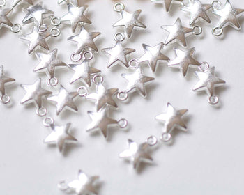 Shiny Silver Puffy Star Charms Blank Charms  7mm Set of 50 pcs A8769