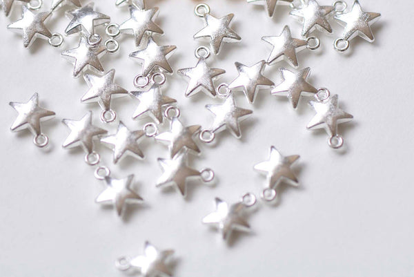 Shiny Silver Puffy Star Charms Blank Charms  7mm Set of 50 pcs A8769