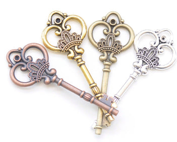 Crown Key Pendants Charms 32x83mm Set of 5 Antique Bronze/Silver/Gold/Copper