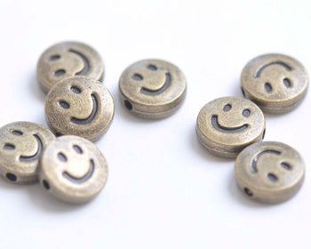 10 pcs Antique Bronze Happy Smile Icon Beads Double Sided 10mm A3518