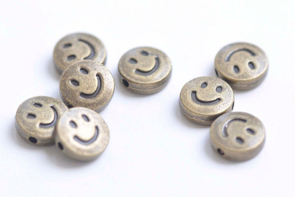 10 pcs Antique Bronze Happy Smile Icon Beads Double Sided 10mm A3518