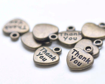 30 pcs Antique Bronze Small Thank You Heart Charms 11x12mm A8288