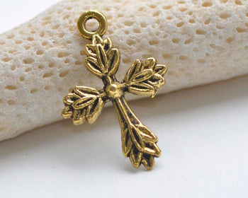 20 pcs Antique Gold Flower Cross Charms 17x26mm A8930