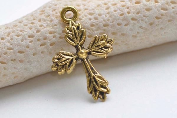 20 pcs Antique Gold Flower Cross Charms 17x26mm A8930