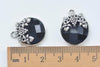 2 pcs Antique Silver Grape Flower On Black Faceted Acrylic Pendants 17x21mm A5978