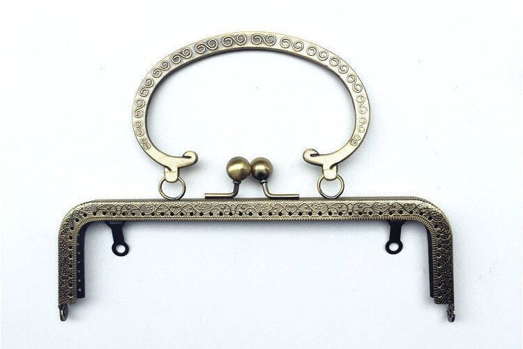 Retro Bronze Sewing Purse Frame With Flower Handle 20cm (7")