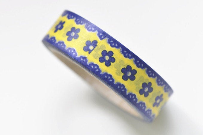 Cute Blue Flower Adhesive Planner Washi Tape 15mm Wide x 5M Roll A10562