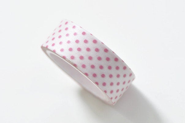 Pink Polka Dots Adhesive Washi Tape 15mm Wide x 5M Roll A10587