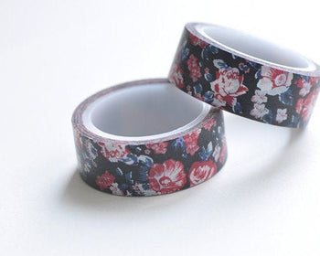 Retro Floral Design Black Washi Tape 15mm Wide x 5M A13250