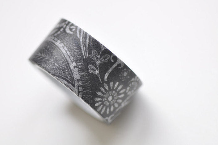 Retro Floral Design Black Washi Tape 20mm Wide x 5M A12136