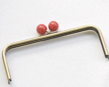 22cm  (8") Retro Bronze Purse Frame With Large Red Kisslock Glue-In Style Closure Frame 22x9cm