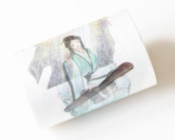 Ancient Girls With Zither Washi Tape Wide Lined Masking Tape 55mm x 3 Meters Roll A12965